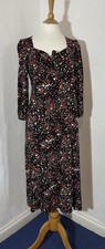 Roman Size 10 Dress Black Floral Print Elastic Waist Midi Casual Work 2076