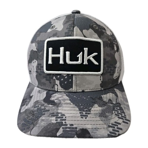 Huk Trucker Hat Gray Camo Baseball Hat Cap Mesh Back Snapback Adult Adjustable - Picture 12 of 20