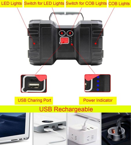 Linterna Recargable, Linterna Foco LED 10000mAh 12000LM 20h Ultra-... - Imagen 8 de 9