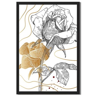 Elegant Rose Line Art Framed Canvas Print Minimalist Aesthetic Wall Art