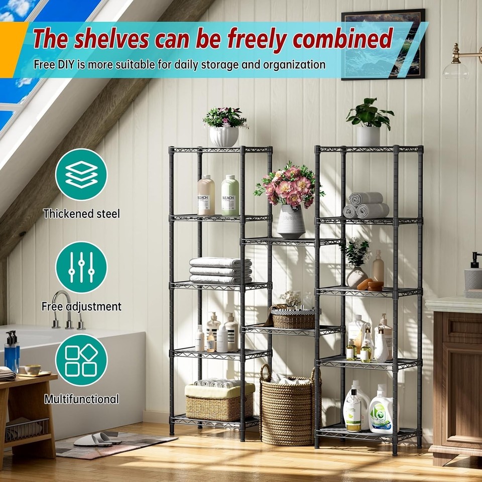 6 Tier Adjustable Storage Shelves Narrow Mesh Gaps Metal Utility Shelf ...