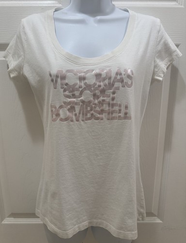 Victoria's Secret White Bombshell Tee Medium Pink Logo Short Sleeve T-Shirt