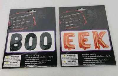 Lot of 2 Halloween Foil Word Balloon Banner 13.5" with String & Inflator Straw - Image 1 of 2