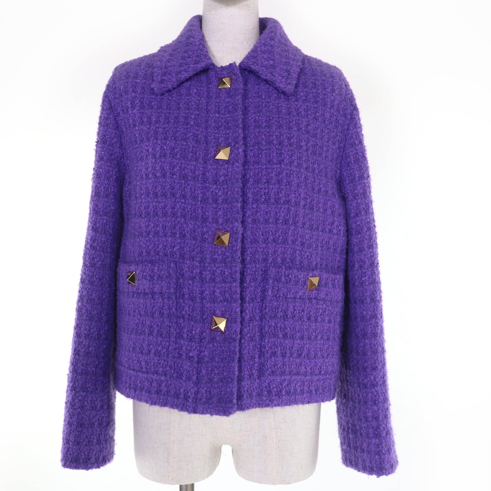 Excellent VALENTINO Jacket Roman stud tweed purple cotton Women 38 1B3CEV57B3