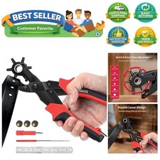 Revolving Punch Plier Kit, Leather Hole Punch Set for Belts, Watch Bands, Str...