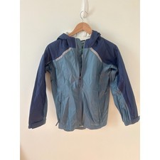 LLBean Kids Youth Shell Jacket Blue Gray Hooded Lightweight Size M 10-12