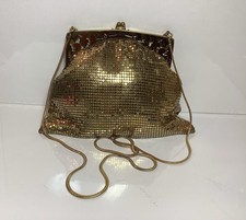 MT1067 Vintage Whiting  Davis 1930's Art Deco Gold Mesh Evening Bag