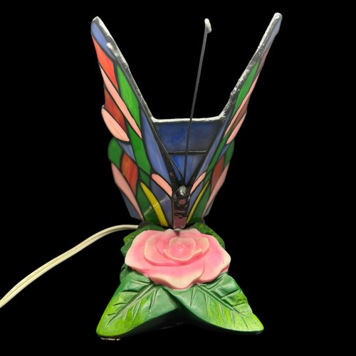 BUTTERFLY Tiffany Style Stained Glass Table Accent Lamp Night Light Pink Rose - Picture 11 of 18