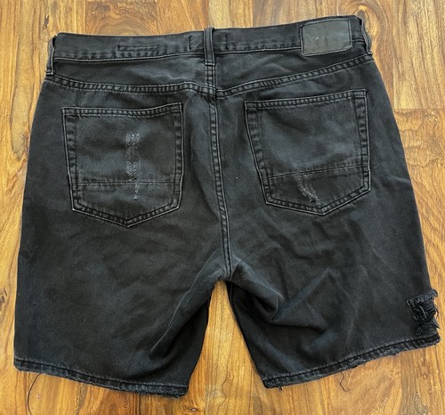 Pacsun Shorts Herren W36 schwarz Slim Fit Blumen bestickt distressed Denim Jeans - Bild 5 von 6