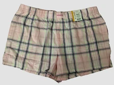 JOYSPUN LADIES PINK PLAID WOVEN ELASTIC WAIST PJ SHORTS Sz L*
