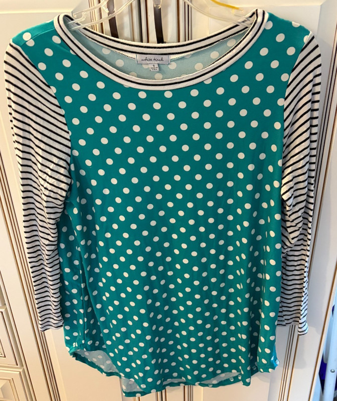 White Birch Womens Size S Polkadot Oversized Tunic Shirt 3/4 Sleeve  