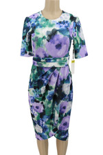 Calvin Klein Watercolor Midi Dress Womens Size 4 Multicolor Floral Faux Wrap New