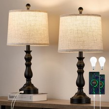 23 Farmhouse Table Lamps for Living Room Set of 2 with USB C A Ports, Retro B...