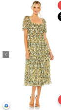 Mac Duggal Floral Short Sleeve Micro Ruffle Tea Length Dress Size 8 (MSRP $498)