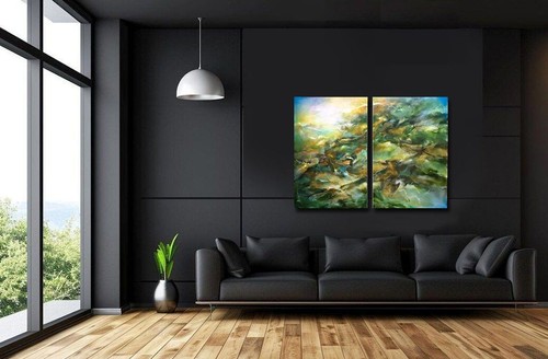 A large painting original M.Lang art earth tones green depth movement decorative - Picture 4 of 8
