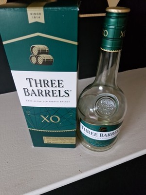 Three Barrels Rare Extra Brandy Empty Bottle & Box Mancave Collector Rare Unique