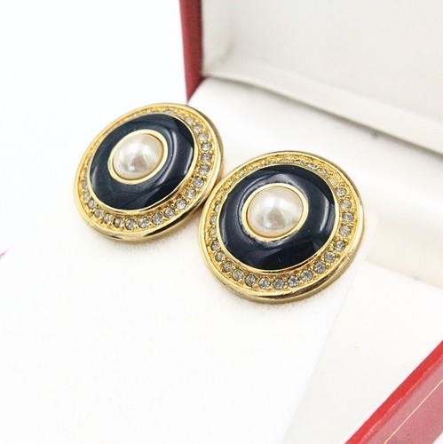 Stupendous Christian Dior Couture Dark Blue Enamel Pave´Rhinestone Post Earrings