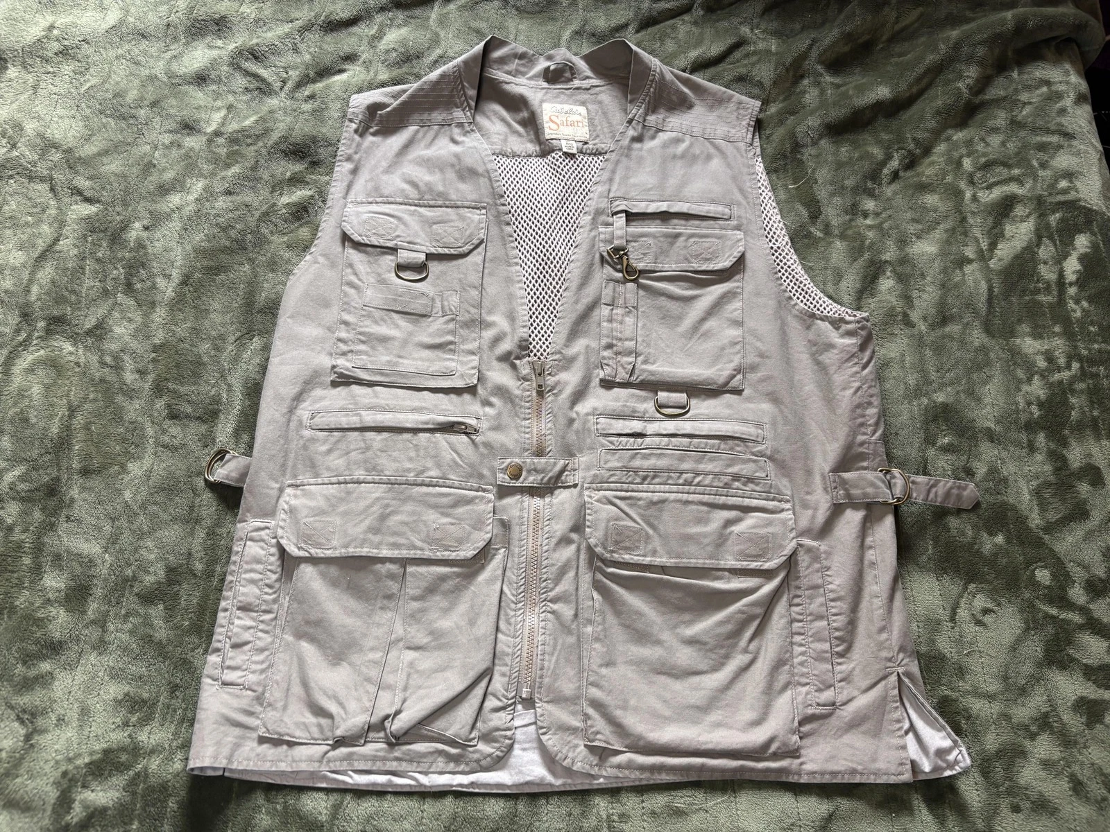 Cabela's Safari Vest Mens XL Beige Cotton Multi Pocket Travel Outdoor Fishing