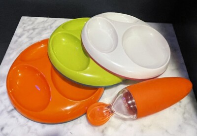 Boon Baby Kids Stay Put Divided Plate Saucer Non Skid set Of 3 & Feeding Spoon