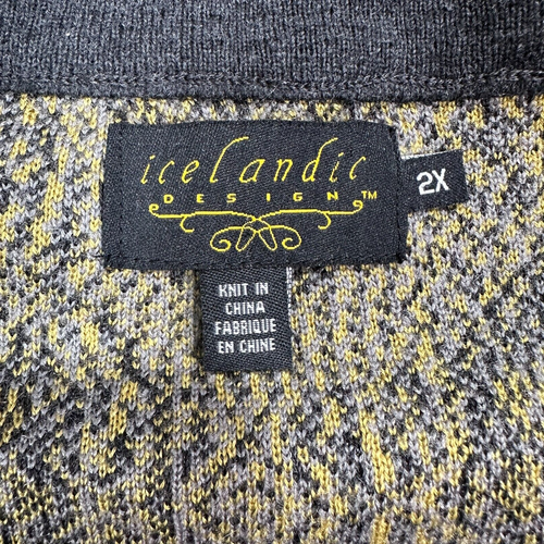 Icelandic Zip Yellow Gray Wool Blend Zip Pockets Women Knit Jacket Sweater Sz 2X - Picture 9 of 11