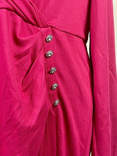 V By Very Curve Plus Ruched V Neck Wrap Button Detail MIDI Dress Pink UK Size 20 - Picture 5 of 8