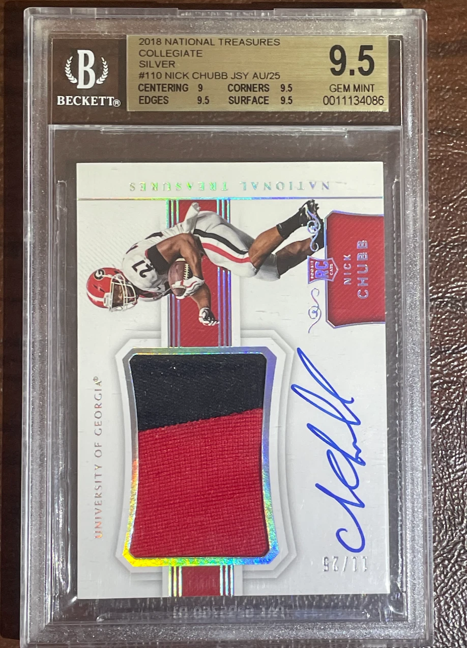 Nick Chubb Panini National Treasures Collegiate #110 Autograph Material Silver
