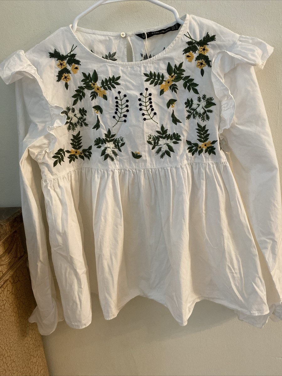 zara embroidered blouse with ruffles