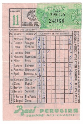 Card Totocalcio advertising cones Perugina year 1961/1962 no. 11