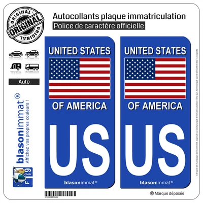 BLASONIMMAT 2 Stickers autocollant plaque immatriculation : US Etats-Unis - Drapeau