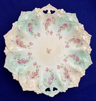Moritz Zdekauer MZ Austria Porcelain Floral 11'' cake dessert plate roses antique