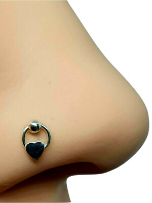 Heart Nose Stud Slave Ring 5mm 22g (0.6mm) 925 Silver 10mm Straight L Bendable