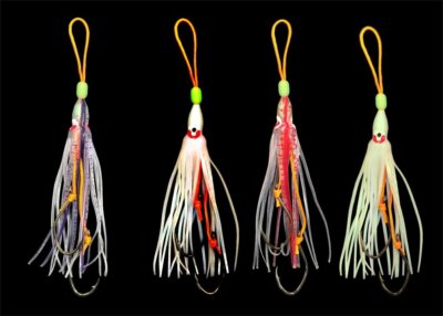 DEGA UV Octopus Beifänger-Vorfach 2 Haken Größe 2/0  UV-aktiven Oktopussen 12cm