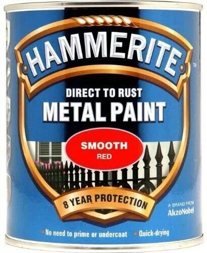 Hammerite - Smooth Direct To Rust Metal Paint Quick Drying Red - 750ml