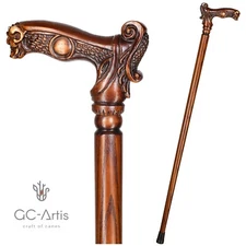 Wooden Walking Stick Cane Boar Head Hand Carved gift for men women old people
