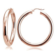 Rose Gold Tone over Sterling Silver 5mm High Polished Round Hoop Earrings, 35mm