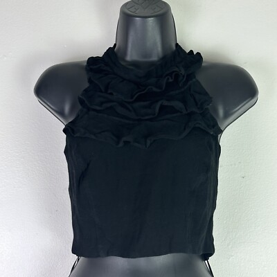 NWOT For Love & Lemons Women's Mockingbird Ruffle Crop Top Black Size M