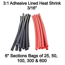 3:1 Heat Shrink Tubing Dual Wall Adhesive Lined 3/16" - 6" Sections -Black & Red