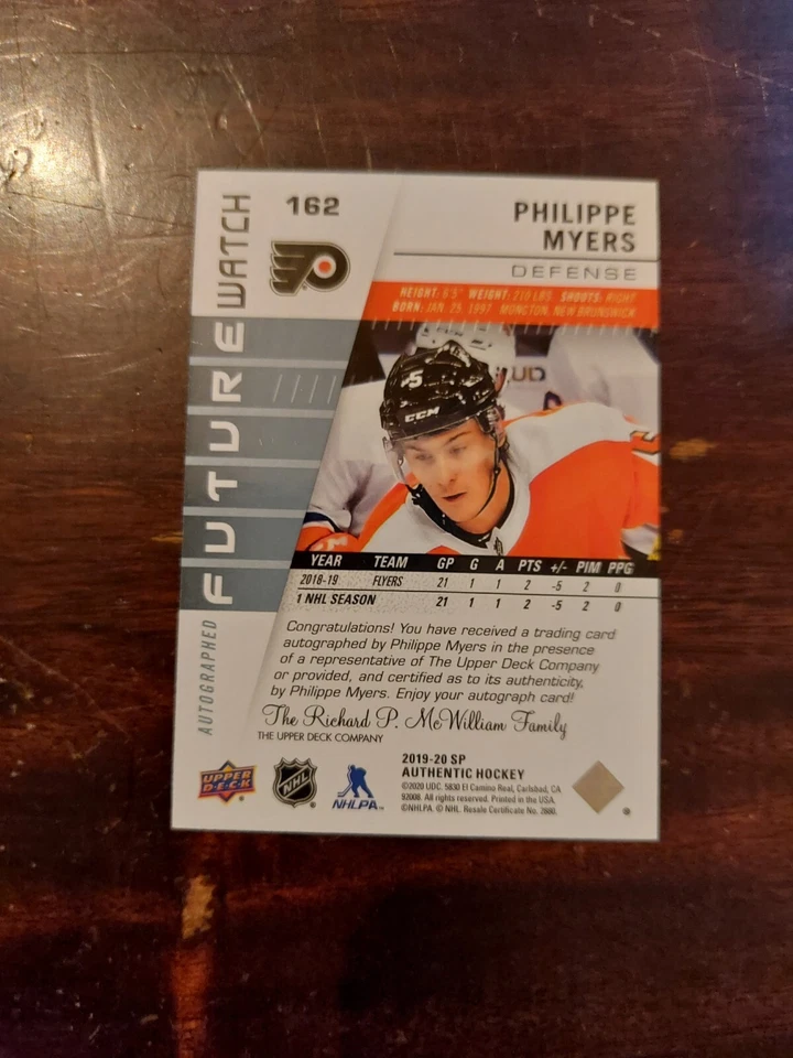 2019-20 PHILIPPE MYERS Future Watch AUTO Rookie Card # 298 / 999 SP Authentic - Image 2 of 2