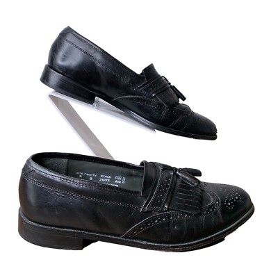 Oakton Classics Shoes Mens 9D Black Leather Wingtip Loafers Slip On