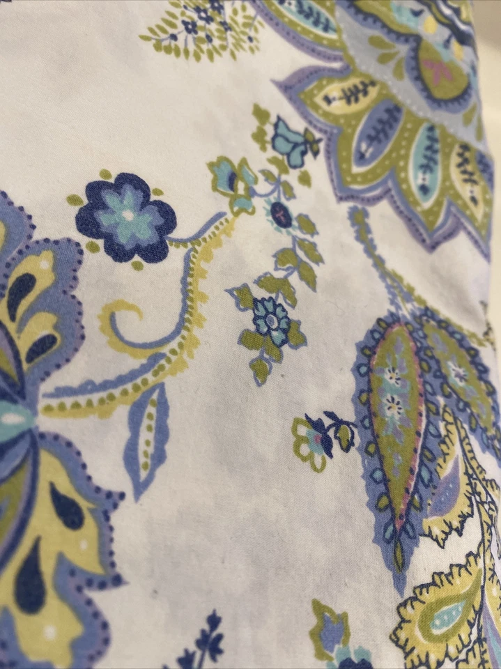 Sábana plana Pottery Barn Twin blanca/azul/verde Annie Paisley algodón orgánico Foto 3 de 3