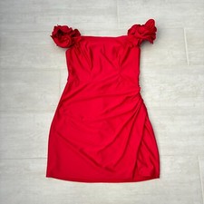 B Darlin Juniors' Mini Bodycon Off-the-Shoulder Rosette-Trim Deep Red Ruched 9