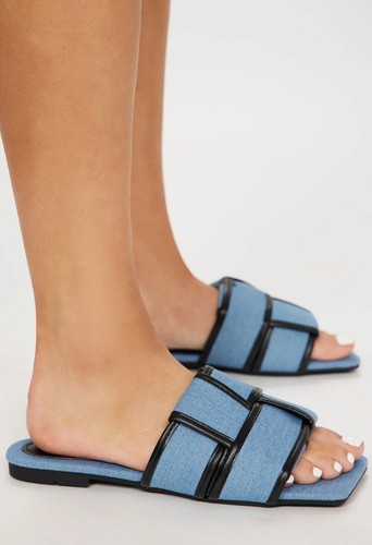 Lemonade Getsbetter Denim Black Flat Slides Sandals Size 10 - Picture 2 of 3