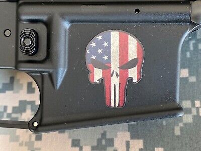 AR 15  .. Magwell Decal Stickers ...Punisher Skull Flag.. 2 2 Pack