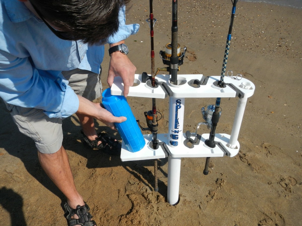 diy fishing rod holder for beach Holder, 4 Pack Ground Fishing Pole Stand, Bank Fishing, Blue Fishing Rod Carrier Sand Spike