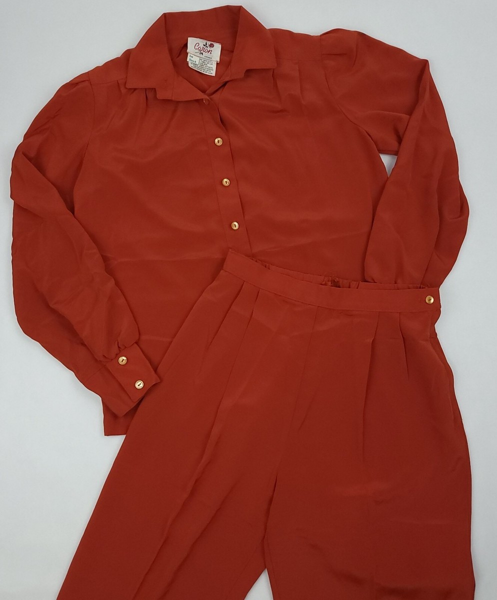 Vtg Caron Chicago polyester puff sleeve top and pleated pants sz