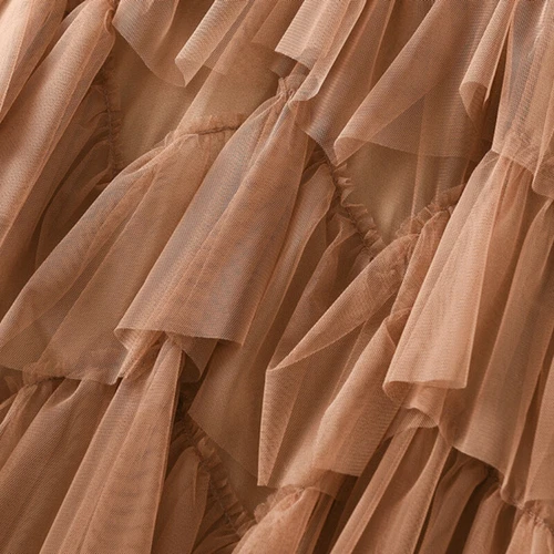 Women Layered Ruffles Tulle Skirt Elastic Waist Tutu Mesh Midi Tiered A-line - Bild 11 von 25