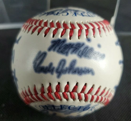 Team Autographed New York Yankees Randy Johnson Signed Baseball Detailed Photos