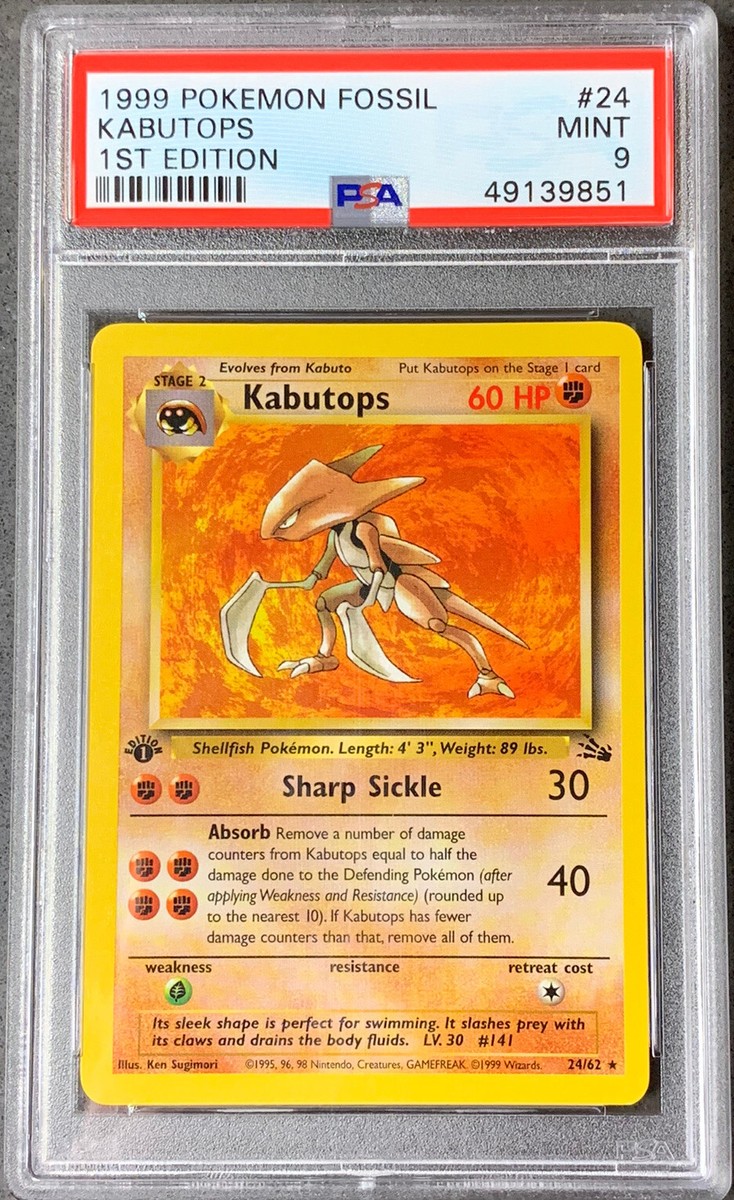 Pokémon Card 1st Ed. Kabutops Rare Star PSA 9 Mint, Fossil Set 24