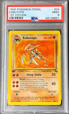 Pokémon Card 1st Ed. Kabutops Rare Star PSA 9 Mint, Fossil Set 24