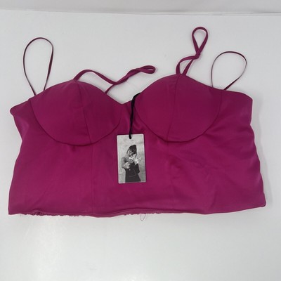 Sincerely Jules Cropped Corset Bra Top Sz Medium Raspberry Pink Stretch Back NWT